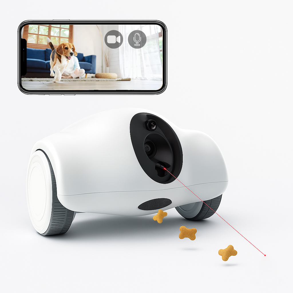 Robô interativo Inteligente para pets - com câmera, alimentador e laser, Acompanhe em tempo real