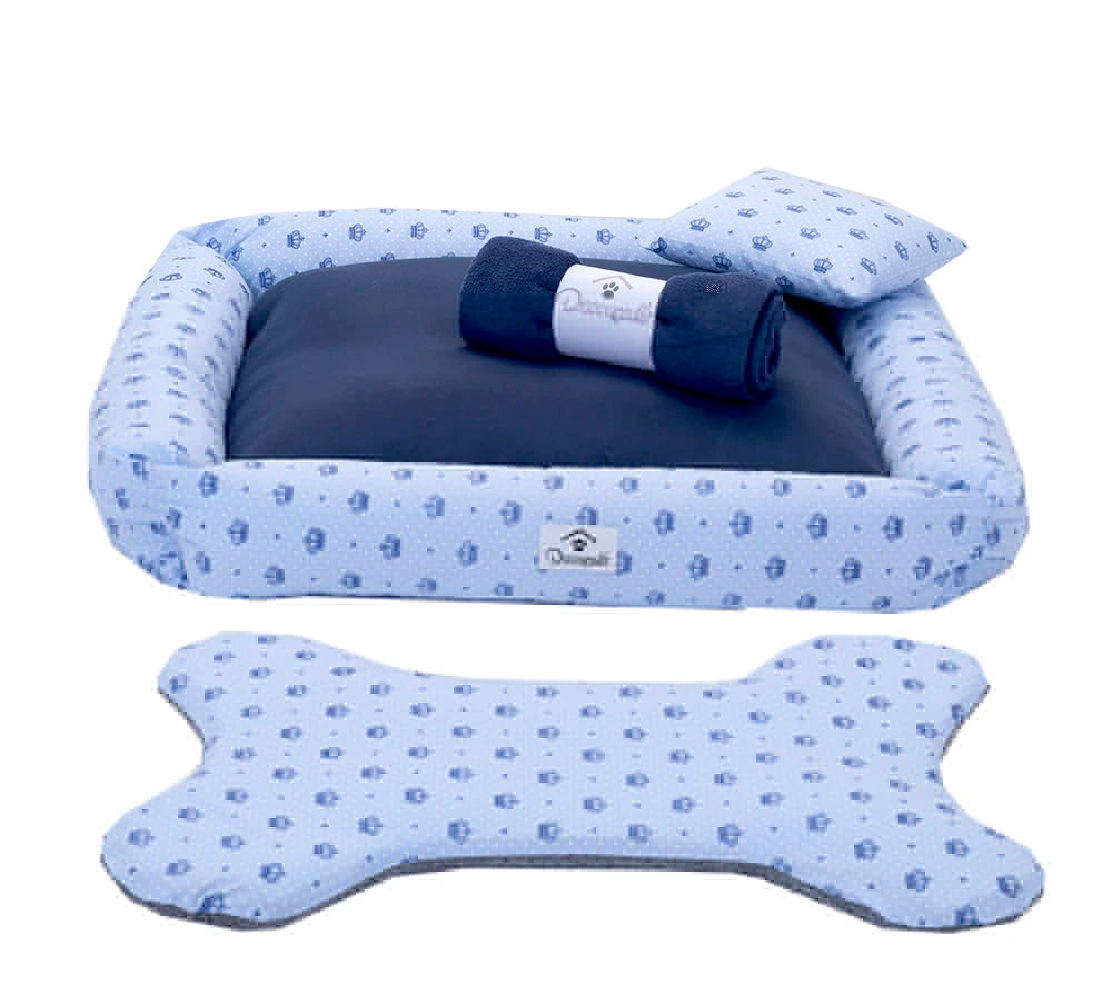 Kit Cama Luxo Azul Real para Cães de Porte Médio 4 Peças