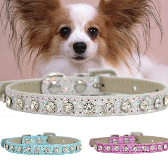 Coleira Brilhante com strass para cães de pequeno e médio porte